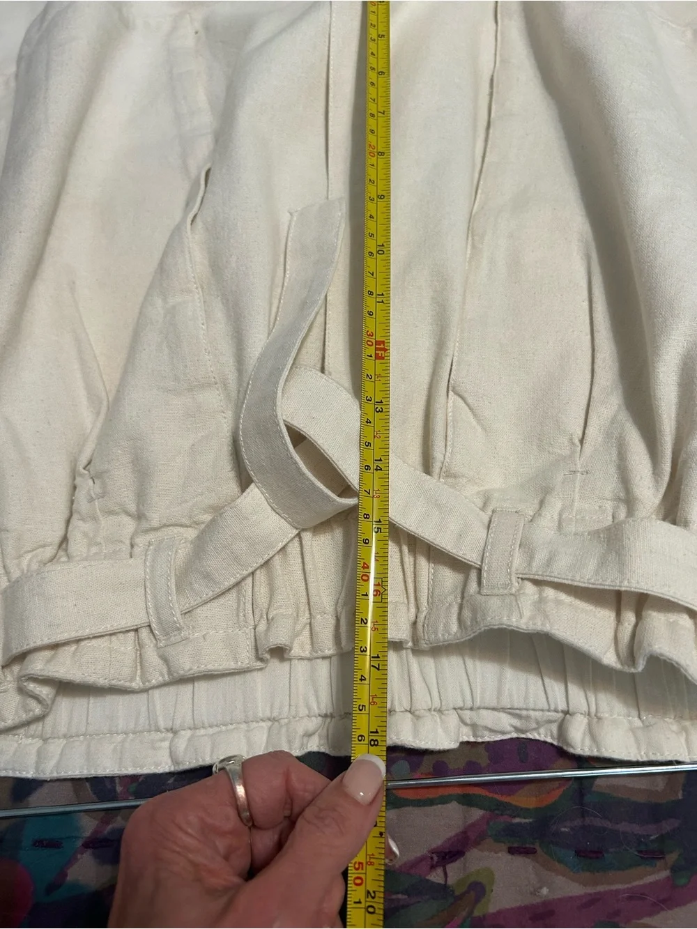 Unique High-Rise Wide Leg Harem Cream Pants w/Tie Waist and Welt Pockets